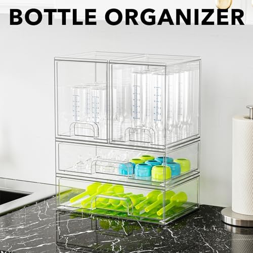 SpaceAid Bottle Storage Organizer Baby - Acrylic Bottles Station Organizer Container, Stackable Clear Drawers for Countertop, Vanity, Bathroom, Cabinet, Pantry Organization, 4 Pack, 2M2L, 14.4" H