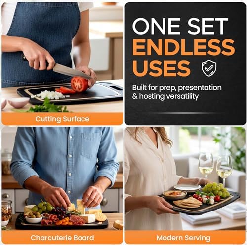 Composite Wood Cutting Board Set of 3, Built In Juice Groove