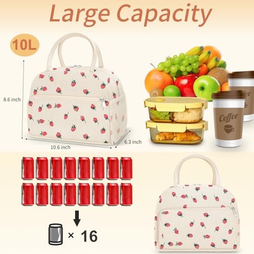 Coobiiya Corduroy Lunch Bag Lunch Box for Women Men, Cute LunchBag Lunch Tote Bags Insulated Reusable LunchBox Large Capacity Cooler Bag for Work Travel Picnic
