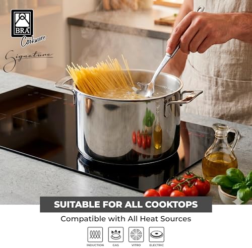 BRA COOKWARE Signature Stainless Steel Stock Pot w/Lid | 9.5 Inches 9 Qt