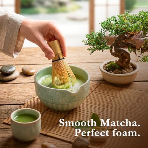 Bamboo Matcha Whisk Set (Chasen) – Traditional Bamboo Whisk for Matcha Tea Ceremony – Handcrafted 100-Prong Chasen for Smooth, Creamy Foam – Authentic Tools & Accessories