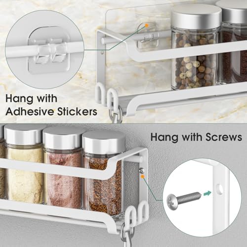 LUCYCAZ 2 Pack Wall Mounted Spice Rack for Spice Jars & Seasonings (White)