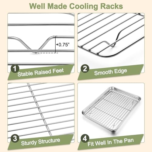 TeamFar Baking Sheet with Rack Set, 3 Pans + 3 Racks, 16/12.5/9 Inch