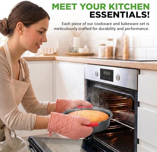 NutriChef 21-Piece Nonstick Cookware Set - PTFE/PFOA/PFOS Free Heat Resistant Lacquer Kitchen Ware Pots Pan w/ Cool-Touch Handles, Saucepan, Fry Pans, Lid, Bakeware, For Gas Electric Ceramic Cooktops