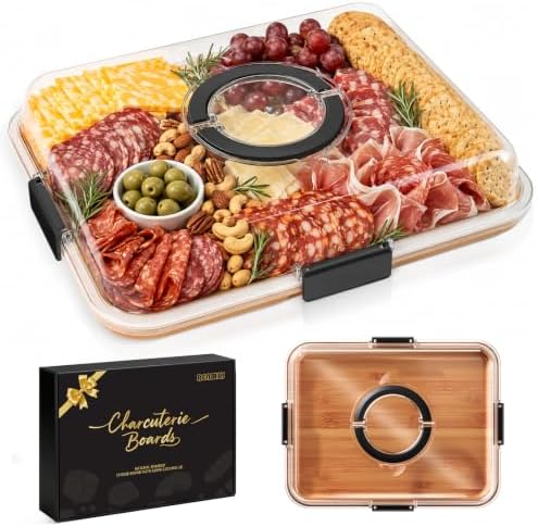 Renmxj Portable Charcuterie Boards with Lid, Cheese, Veggie & Snack Tray