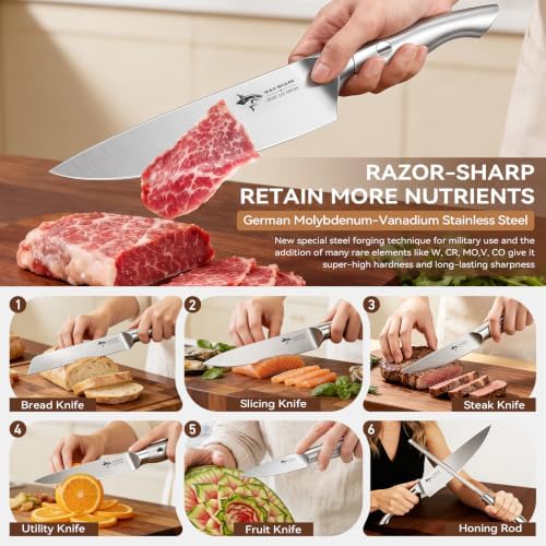 MAD SHARK 11 PCS Drawer Knife Set with Organizer, Kitchen Knife Block Sets
