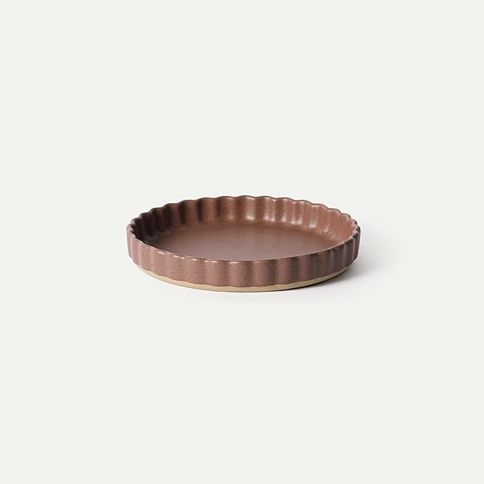MORA Ceramic Tart Pan, 9.5 Inch Large Porcelain Baking Dish for Tarts, Quiche, Pie, Flan etc. Fluted Ruffled Edge, Oven, Microwave, Freezer, and Dishwasher safe - Great Gift For Bakers - Terracotta