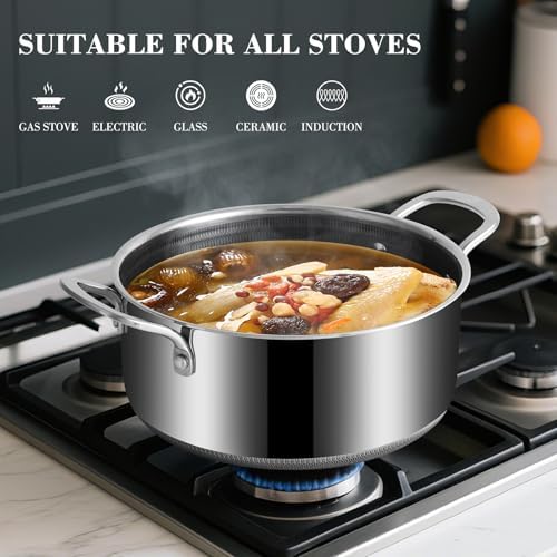 Hybrid Nonstick 5.2 QT Stock Pot with Tempered Glass Lid, Stay-Cool Handles, Dishwasher & Oven-Safe Up to 500°F, Non-toxic PFOA Free Induction Ready, Compatible with All Cooktops