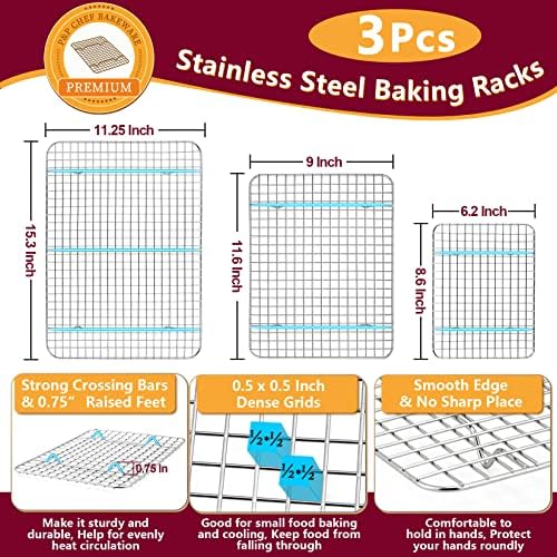 P&P CHEF 16 + 12.5 + 9 Inch Cookie Baking Sheet Pan with Wire Rack,6 Pcs
