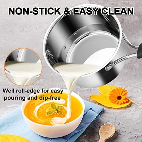 LIANYU 3QT Saucepan with Lid, Stainless Steel Sauce Pan, Induction Ready