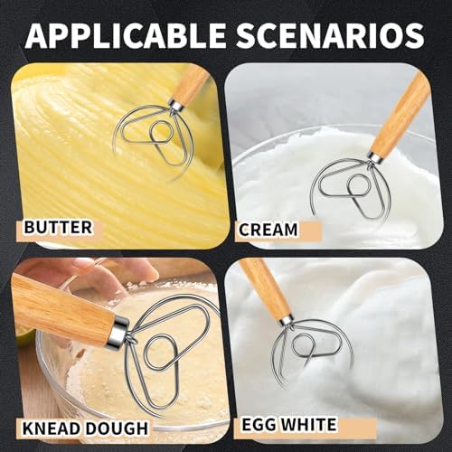 Danish Dough Whisk Stainless Steel Wood Handle for Sourdough Bread