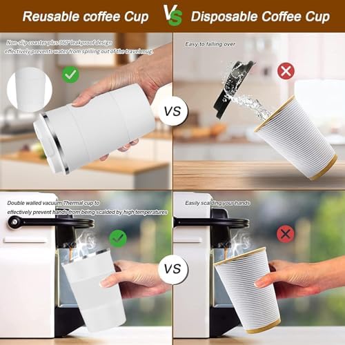 Insulated Travel Coffee Mug, Stainless Steel Coffee Cup with Leakproof Lid