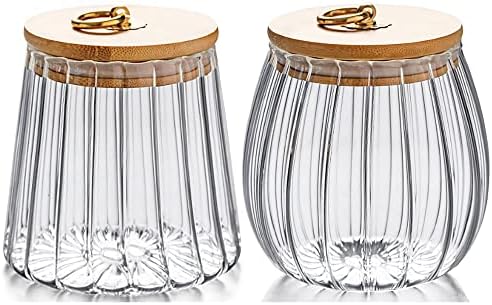 Small Glass Coffee Nuts Canister, Airtight Jar Bamboo Lid, 23 FL OZ, 2pcs