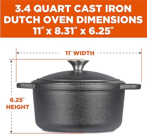 Commercial Chef 3.4-Qt. Dutch Oven with Lid, Cast Iron, CHCI340