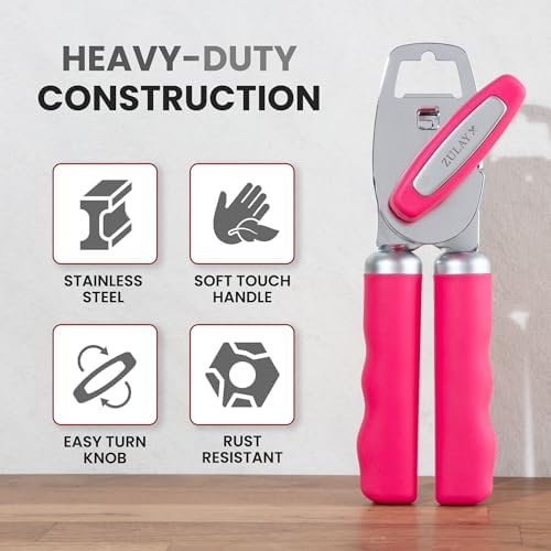 Zulay Kitchen Manual Can Opener Heavy Duty Patented Stainless Steel, Berry