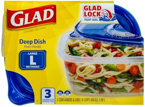Glad GladWare Deep Dish Food Storage Containers, 64 Oz, 3 Count (Pack of 6)