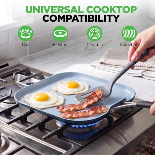 NutriChef 11-Inch Square Griddle Pan | Nonstick with Induction Base