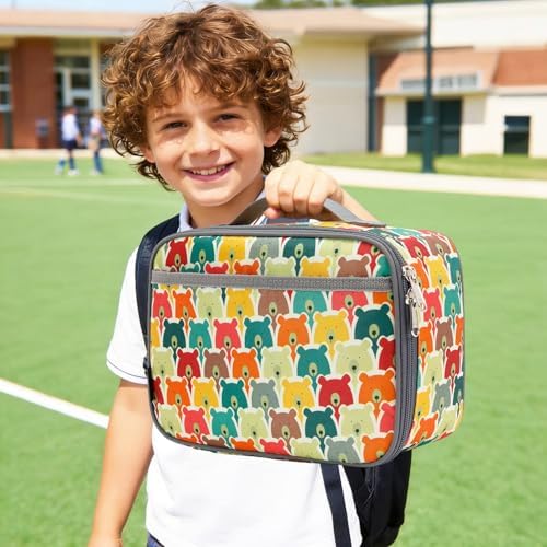 FlowFly Kids Lunch box Insulated Soft Bag Mini Cooler Back to School Thermal Meal Tote Kit for Girls, Boys, Bear