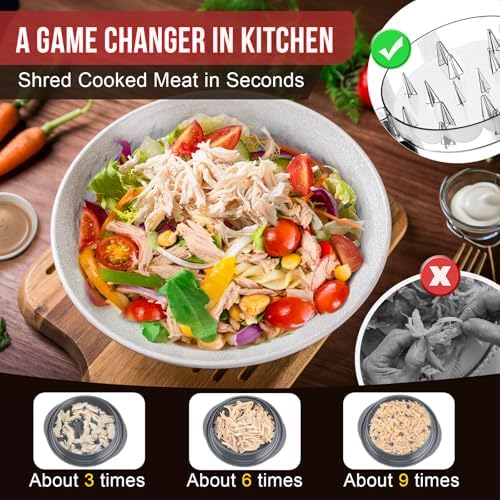 SoulLife Chicken Shredder 8 Inches, Chicken Breast Shredder, Meat Shredder, Chicken Shredder Tool Twist, Clear Lid, Ergonomic Handle, Strong Anti-slip, Easy To Clean, BPA free, Dishwasher safe (Grey)