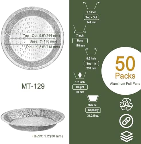 9 Inch Aluminum Foil Pie Pans, 50 Pack