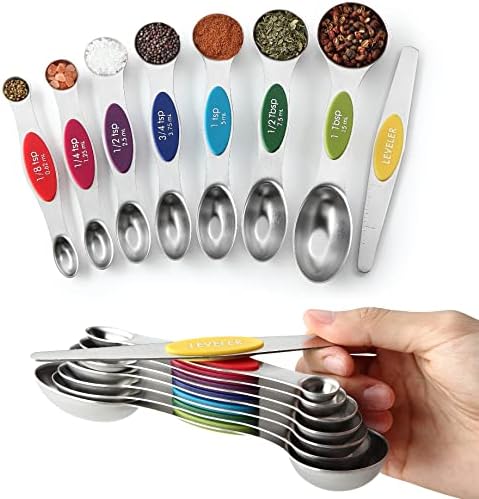 Spring Chef Stainless Steel 8 Magnetic Measuring Spoons, 2 Pack, Multicolor