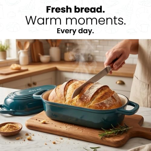 Oval Dutch Oven for Bread Baking,Enameled Cast Iron Bread Pan(4.1QT,Teal)