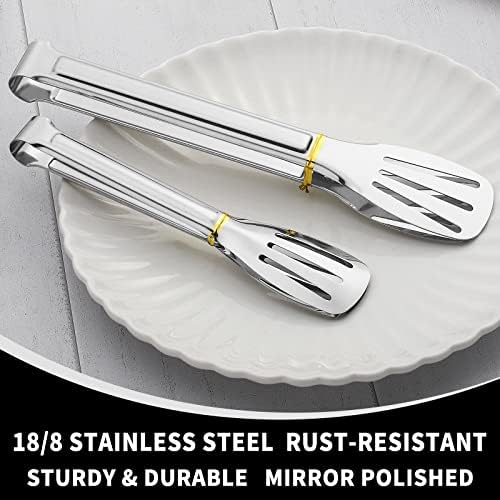 Kitchen Tongs 7 Inch, 8 Pack Stainless Steel Serving Tongs for Cooking Appetizers, Salad, Small Kitchen Tongs for Food, Dishwasher Safe