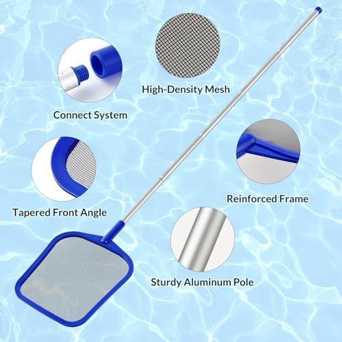 Pool Skimmer Net, 23-60" Adjustable Aluminum Pole for Leaves & Debris