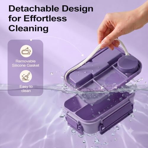 Bento Box Adult Lunch Box, Lunch Containers for Adults 44.5 Oz/5 Cup,Purple