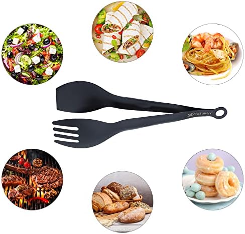 MSY BIGSUNNY Appetizer Tongs - Stainless Steel Kitchen Locking Food Tongs, Buffet Serving Tongs Set of 2(Black, 9 inch)