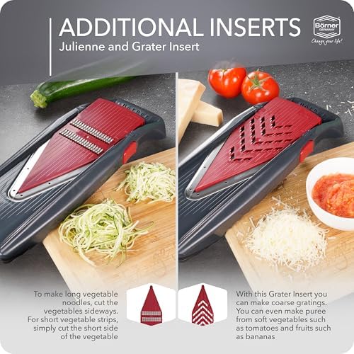 Börner by Reston Lloyd Mandoline Slicer Vital (Professional Set) • V-Slicer with 10 Cutting Styles & Safety Food Holder • Adjustable Kitchen Slicer & Dressing Function