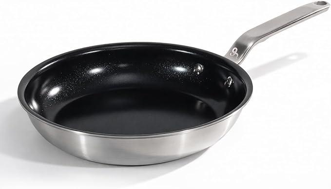 10 Inch Ceramic Non Stick Frying Pans - 5 Ply Stainless Clad Nonstick Skillet, Toxic, PTFE & PFOA FREE, Professional Cookware for Induction, All Stoves and Oven up to 650°F