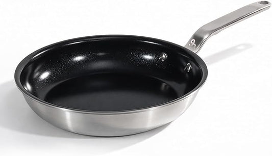 10 Inch Ceramic Non Stick Frying Pans - 5 Ply Stainless Clad Nonstick Skillet, Toxic, PTFE & PFOA FREE, Professional Cookware for Induction, All Stoves and Oven up to 650°F