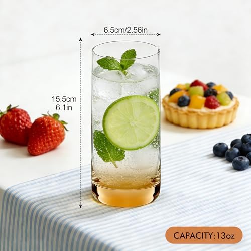 Amber Highball Glasses Set of 6, Drinking Glass for Mixed Drink