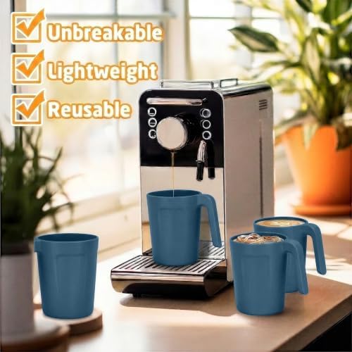 Wheat Straw Coffee Mugs 16 oz, Plastic Mugs With Handle - Blue