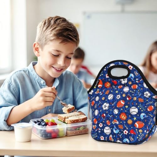 FlowFly Neoprene Kids Lunch box Insulated Soft Bag Mini Cooler Thermal Meal Tote Kit for Boys, Girls,Men,Women,School,Work, Office, FootBall