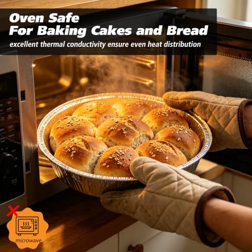 50Pack 8" Round Aluminum Foil Pans with Clear Lids – Pie Tins Disposable to go Containers with lid for Baking, Storing Leftovers, and Meal Prep, Freezer & Oven Safe Baking Pan