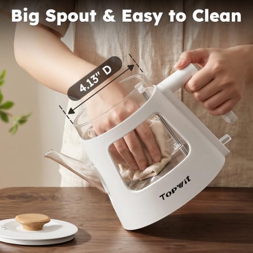 TOPWIT 1L Gooseneck Electric Tea Kettle, Glass Electric Kettle, BPA-free