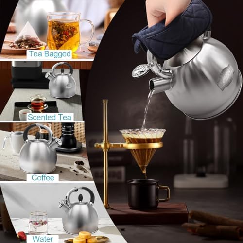Whistling Stovetop Tea Kettle, 2.64 Qt 304 Stainless Steel （Brushed）