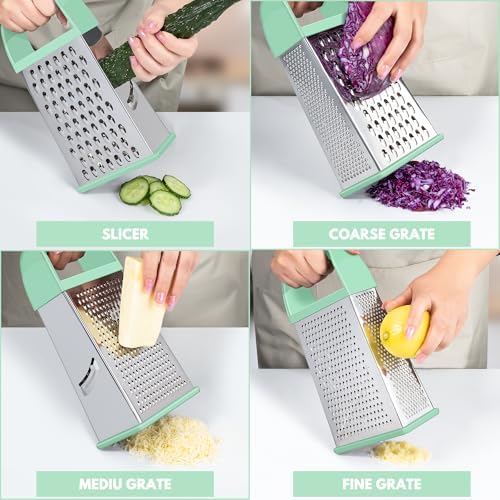 Cheese Grater With Container Box Grater Stainless Steel Kitchen Mint Green