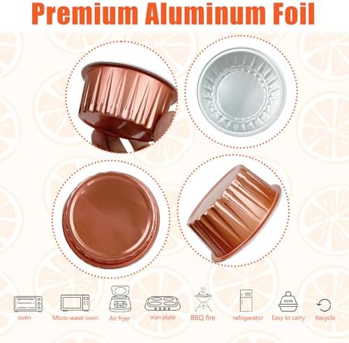 100Pcs Aluminum Cups with Lids,5oz Disposable Ramekin Baking Cups Muffin Liners Mini Pie Pans Foil Cupcake Containers for Christmas Party Wedding Party,Orange