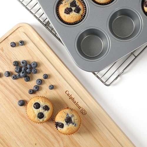 Calphalon Titan Steel Core PFA Free Nonstick Cupcake Muffin_Pan, Heavy Duty Carbon Steel Bakeware for Even Heating, Oven Safe Muffin_Tray for Cupcakes, Muffins, 12-Cup Muffin Pan (Pack of 4)