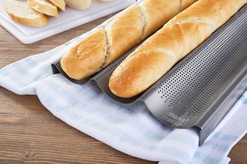 Chicago Metallic Commercial II Non-Stick Perforated Baguette Pan. Creates a crisp, golden-brown crust, 16 L x 9 W x 1.5 H