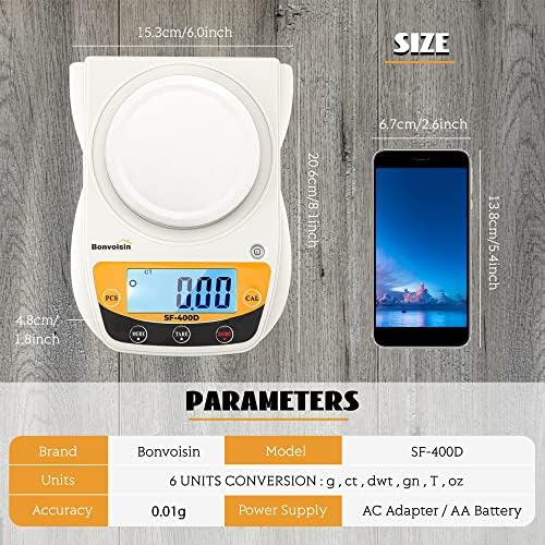 Bonvoisin Digital Lab Scale 600g x 0.01g Precision Electronic Scale LCD Display Analytical Balance Jewelry Scale Scientific Scale 0.01g Accuracy
