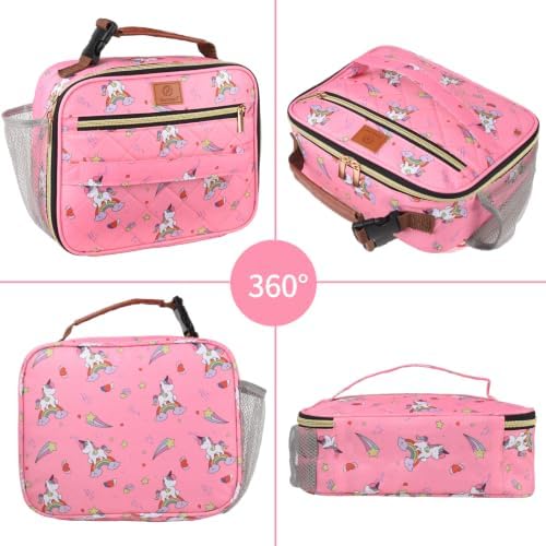 Genteen Lunch Box for Kids, Boys - Insulated Small LunchBox Reusable, Zip Closure & Buckle Handle, Portable Cooler for Work, School, Travel (Unicorn)