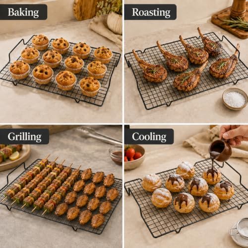 4 Pack Heavy-Duty Wire Cooking Rack Baking Racks with Handle 14.1" x 10.7"