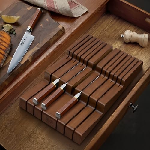 HOSHANHO In-Drawer Knife Block, Bamboo Knife Drawer Organizer for 12 Knives