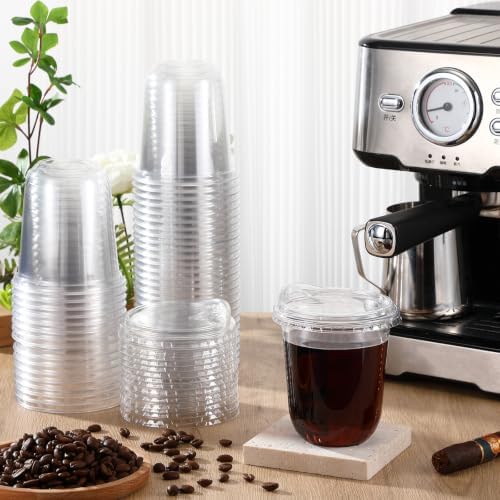 Baderke 500 Pcs Round Bottom Plastic Cups with Lids Clear Togo,12 Oz