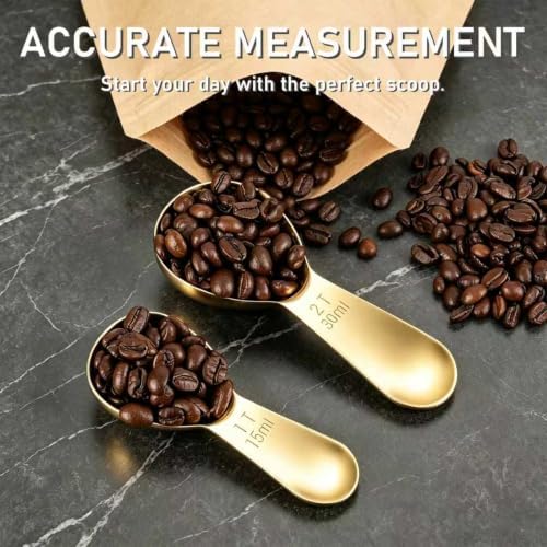 2 Pack Gold Coffee Scoop Set, 1 & 2 Tbsp Stainless Steel for Coffee Bar