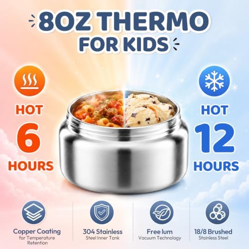 Itslife Bento Lunch Box for Kids with 8oz Soup Thermo&Lunch Bag, Leak-Proof Lunch Food Containers with 4 Compartment, Hot Food Insulated Food Jar for Kids School (Black)